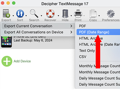 How to print only specific text messages from certain dates and times. 
